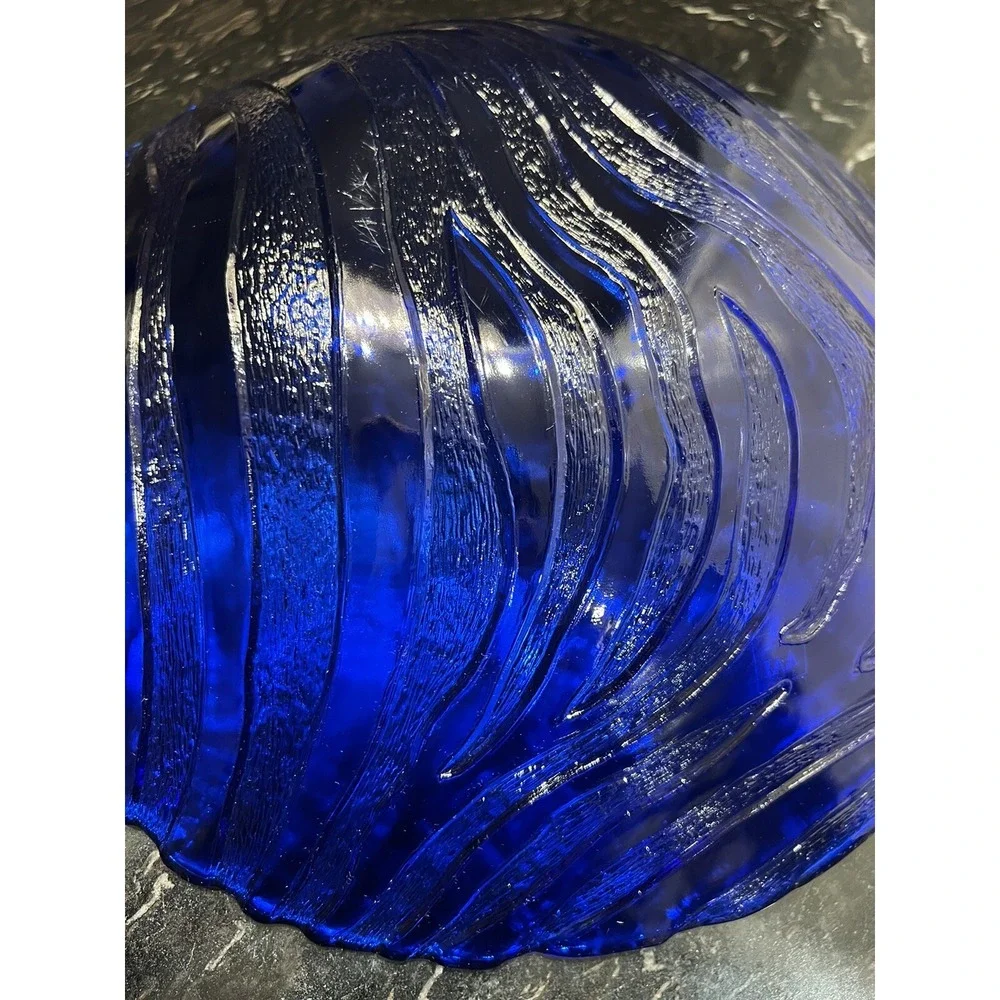 IVY Large Glass/Crystal Bowl with Wave Pattern Cobalt Blue 13